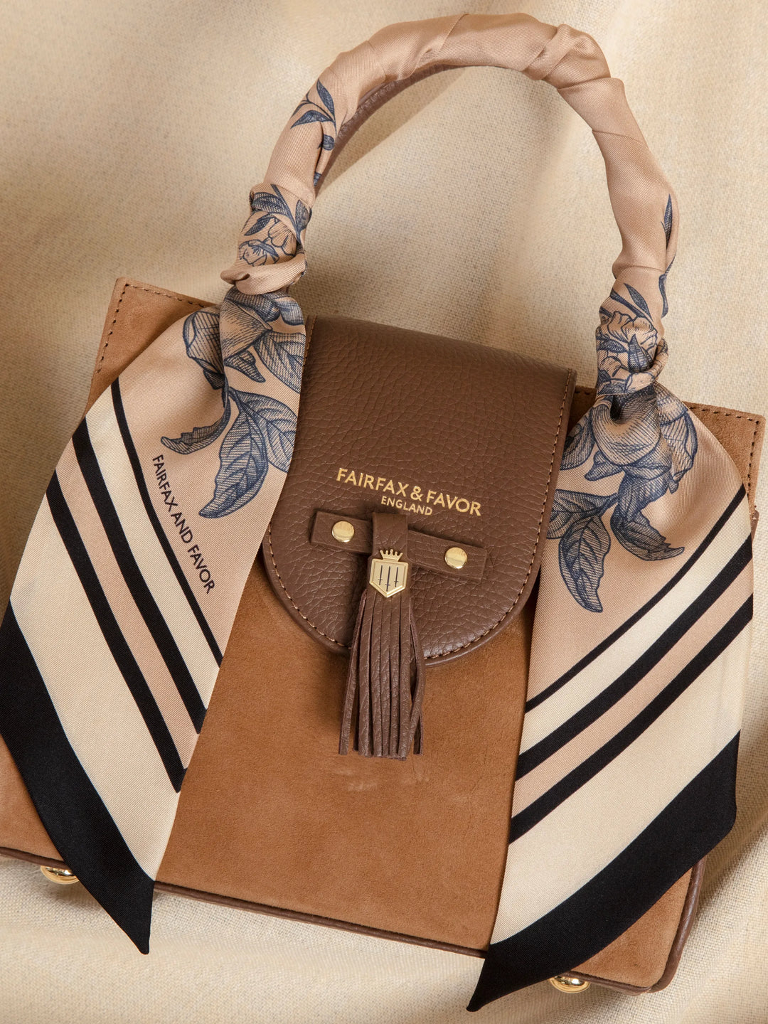 Mannington Twill Silk Scarf - Beige & Navy  & Black - Soft Accessories