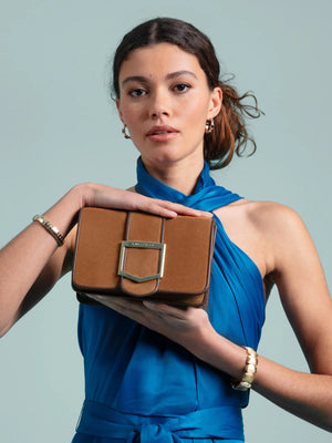The Belmont - Women's Mini Crossbody Bag - Tan Suede & Leather