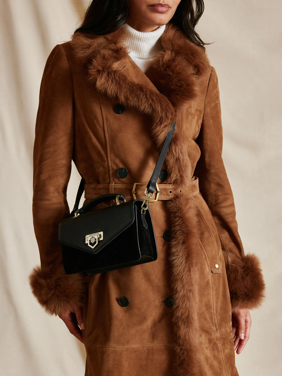 The Loxley - Women's Crossbody Bag - Black Leather & Suede