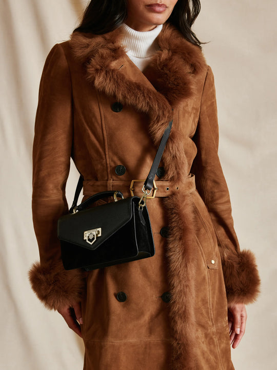 Mini Loxley - Women's Crossbody - Black Suede | Fairfax & Favor