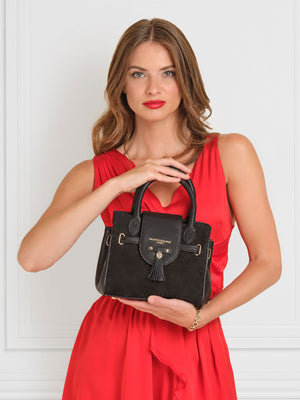 The Windsor - Women's Mini Handbag - Quilted Black Suede