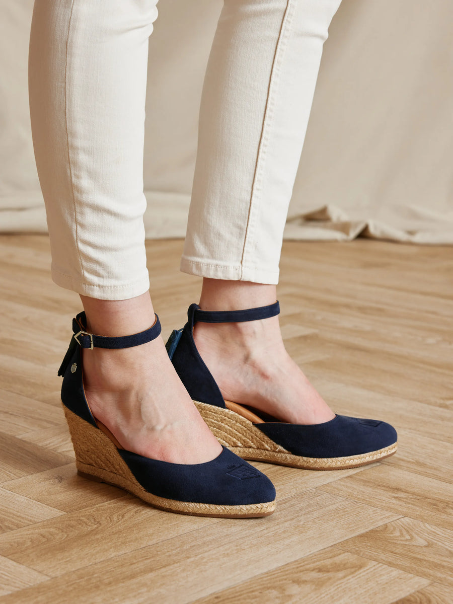The Monaco - Women's Espadrille Wedges - Navy Suede