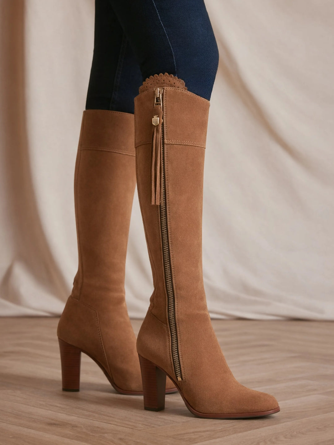 High Heeled Regina (Narrow Fit) - Tan Suede - Tall Boots