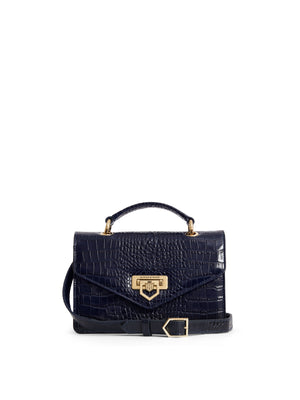 The Loxley - Women's Crossbody Bag - High Shine Navy Croc Leather