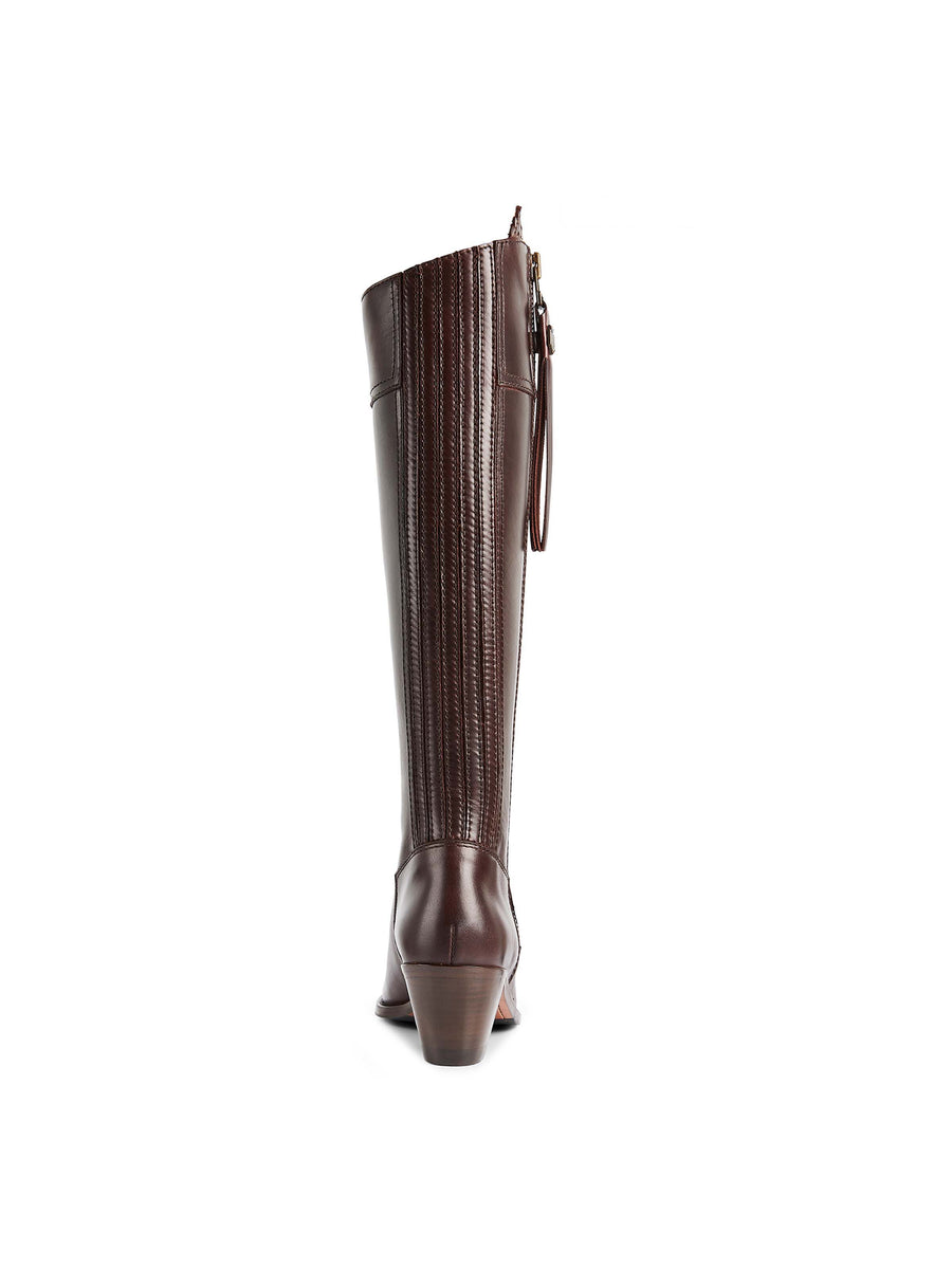 The Regina - Women's Tall Heeled Boots - Mahogany Leather, Narrow Calf