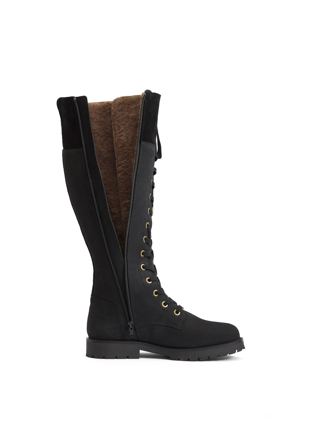 Knee High Shearling Lined Anglesey - Black Nubuck - Tall Boots