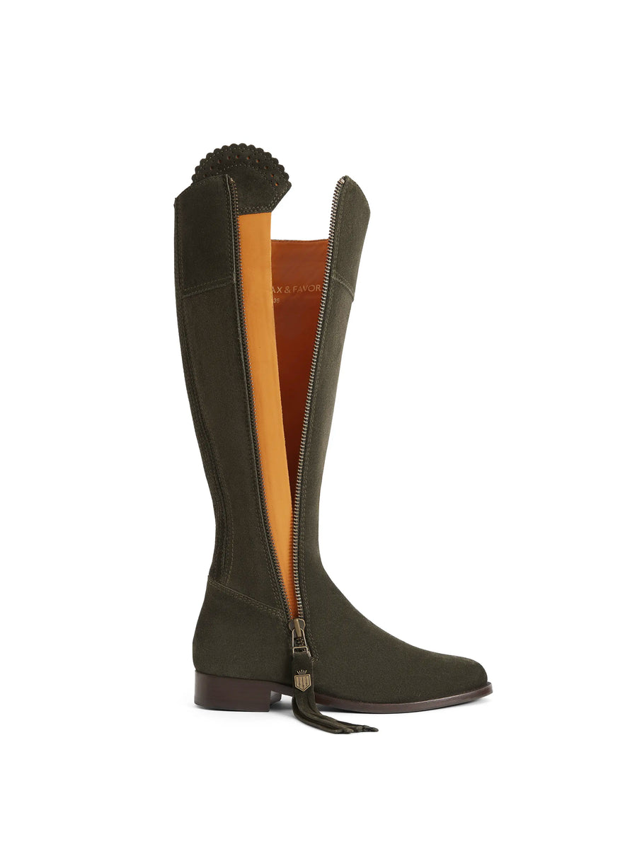 The Regina - Women's Tall Boots - Moss Green Suede, Regular Calf