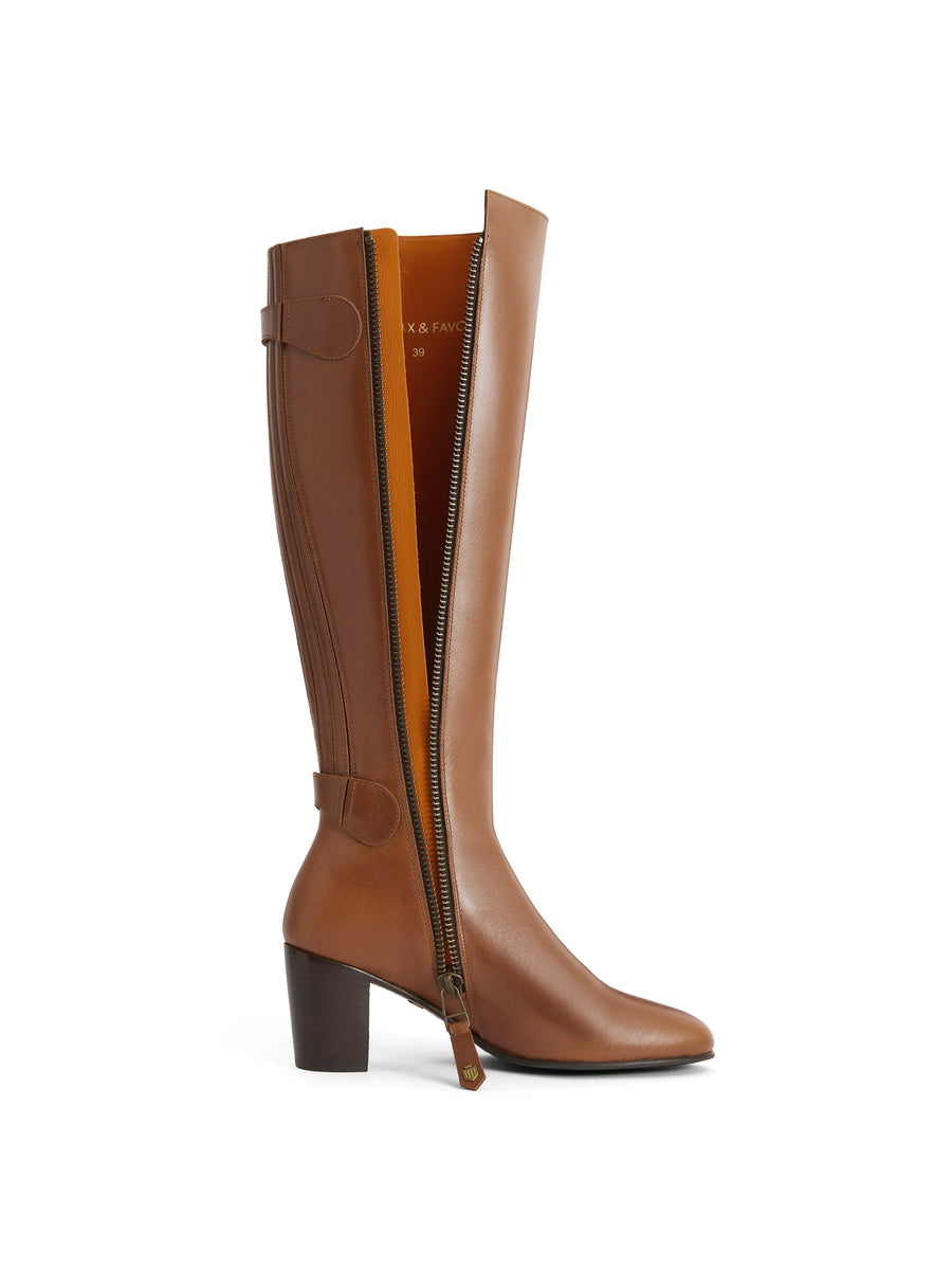 The Upton - Women's Knee-High Heeled Boots - Tan Leather