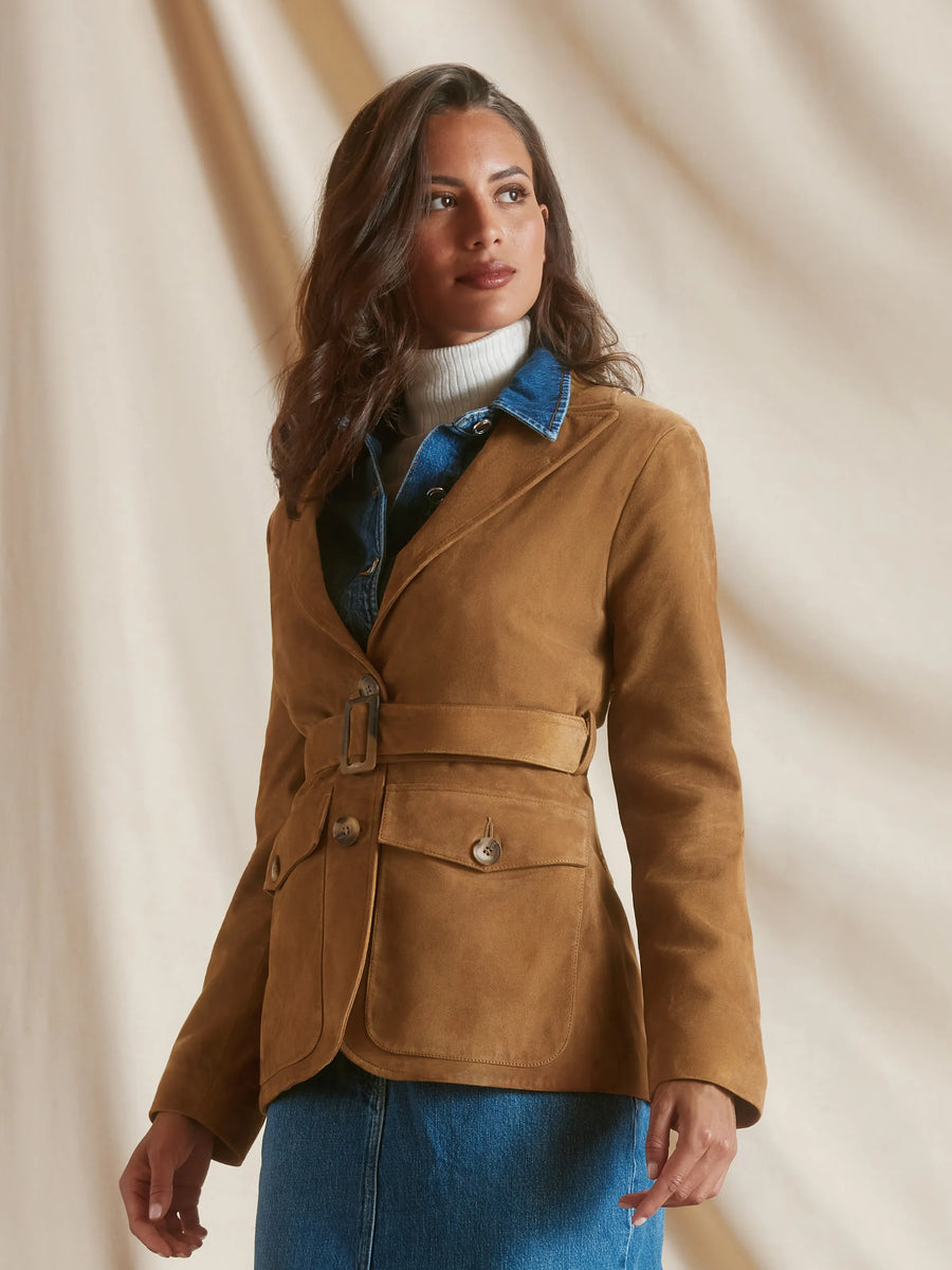 The Ophelia - Women's Blazer - Honey Tan Suede