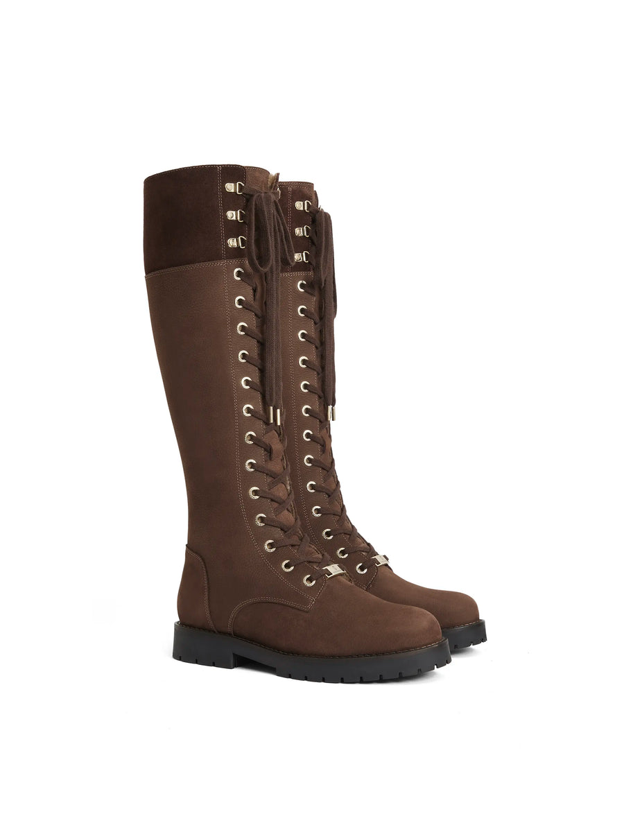The Anglesey - Women's Knee-High Combat Boots - Chocolate Nubuck