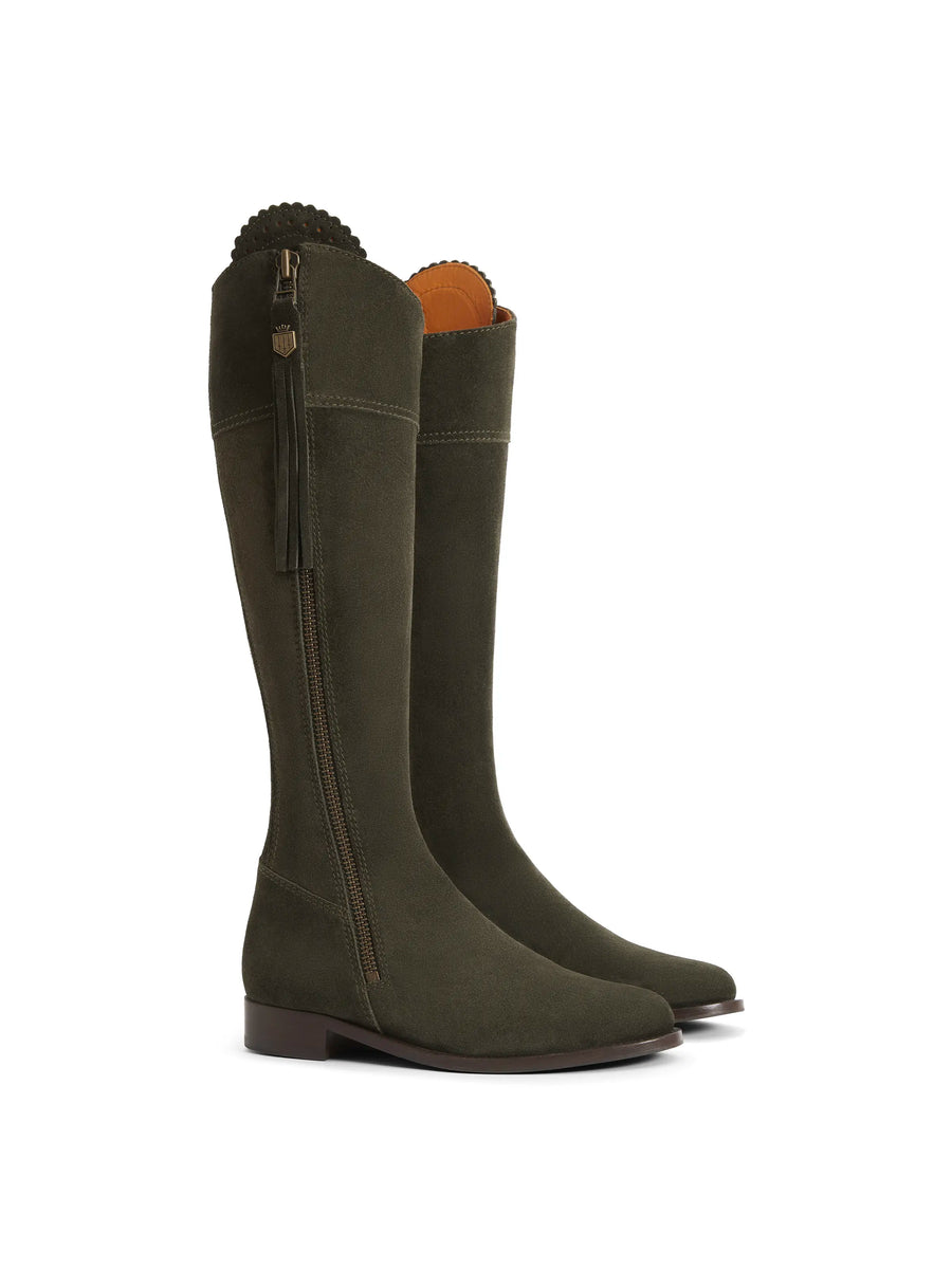 The Regina - Women's Tall Boots - Moss Green Suede, Regular Calf