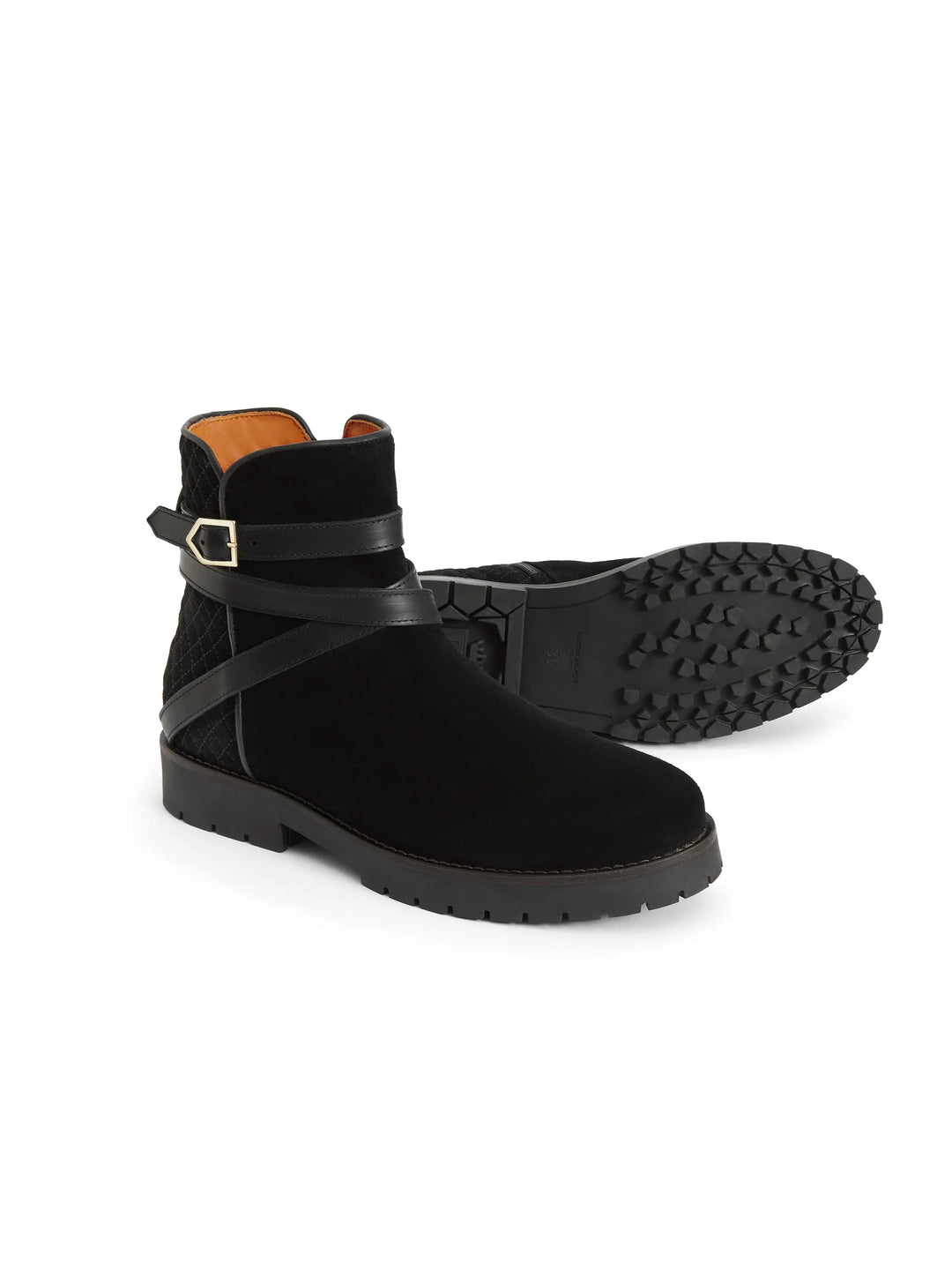 Quilted Boudica - Black Suede - Ankle Boots