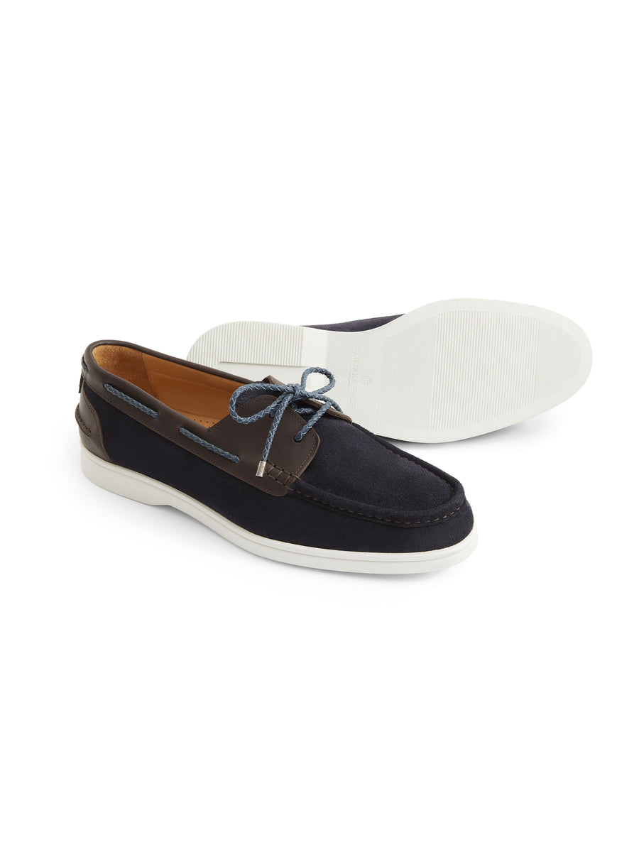 Men's Wells Deck Shoe Navy/Chocolate Suede