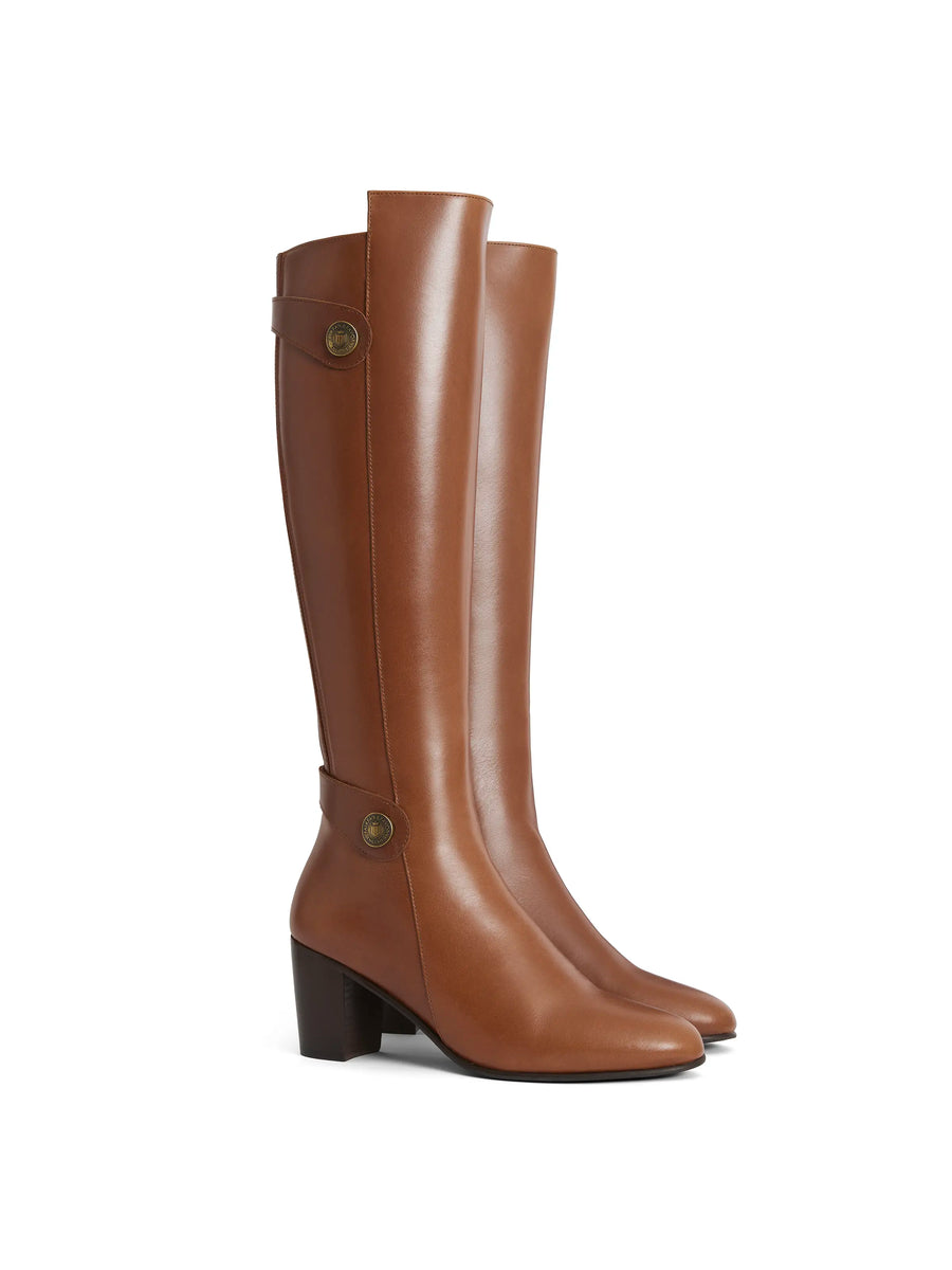 The Upton - Women's Knee-High Heeled Boots - Tan Leather