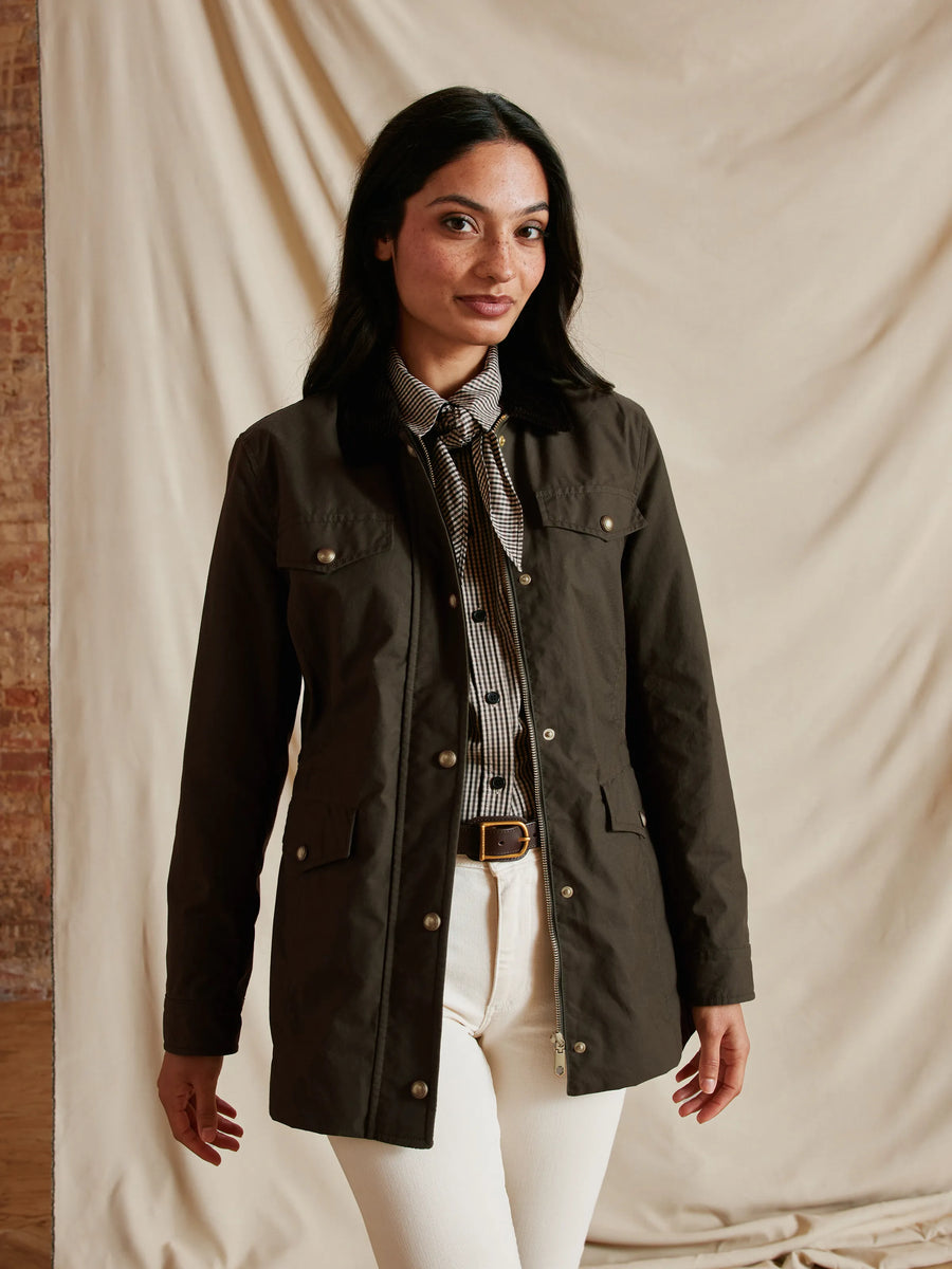 The Polly - Women's Waisted Wax Jacket - Dark Khaki