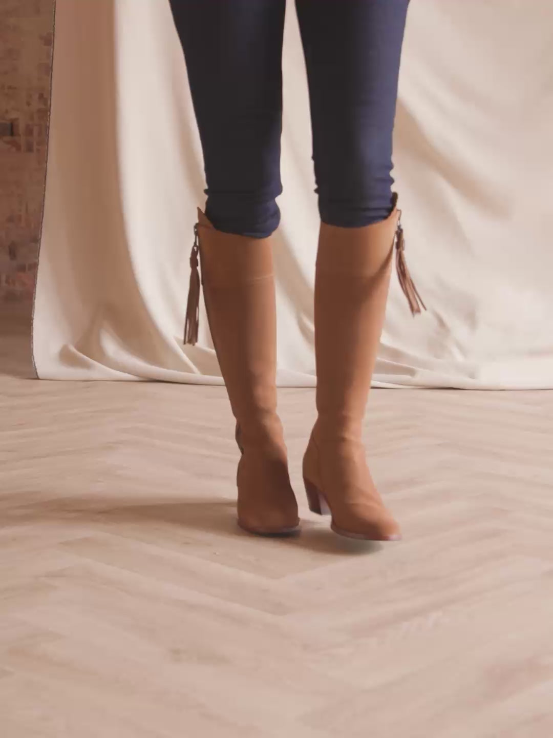 Heeled Regina - Women's Tall Heeled Boots - Tan | Fairfax & Favor