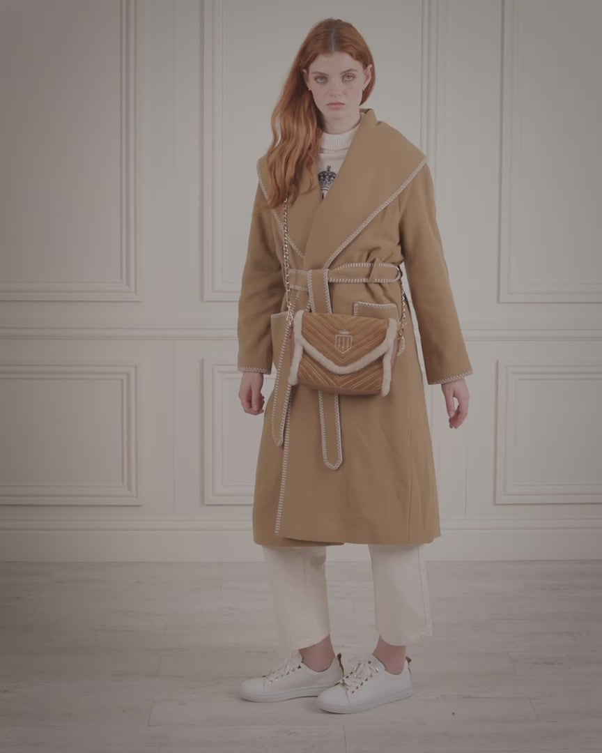 Cecily - Women's Shawl Coat - Biscuit Wool | Fairfax & Favor