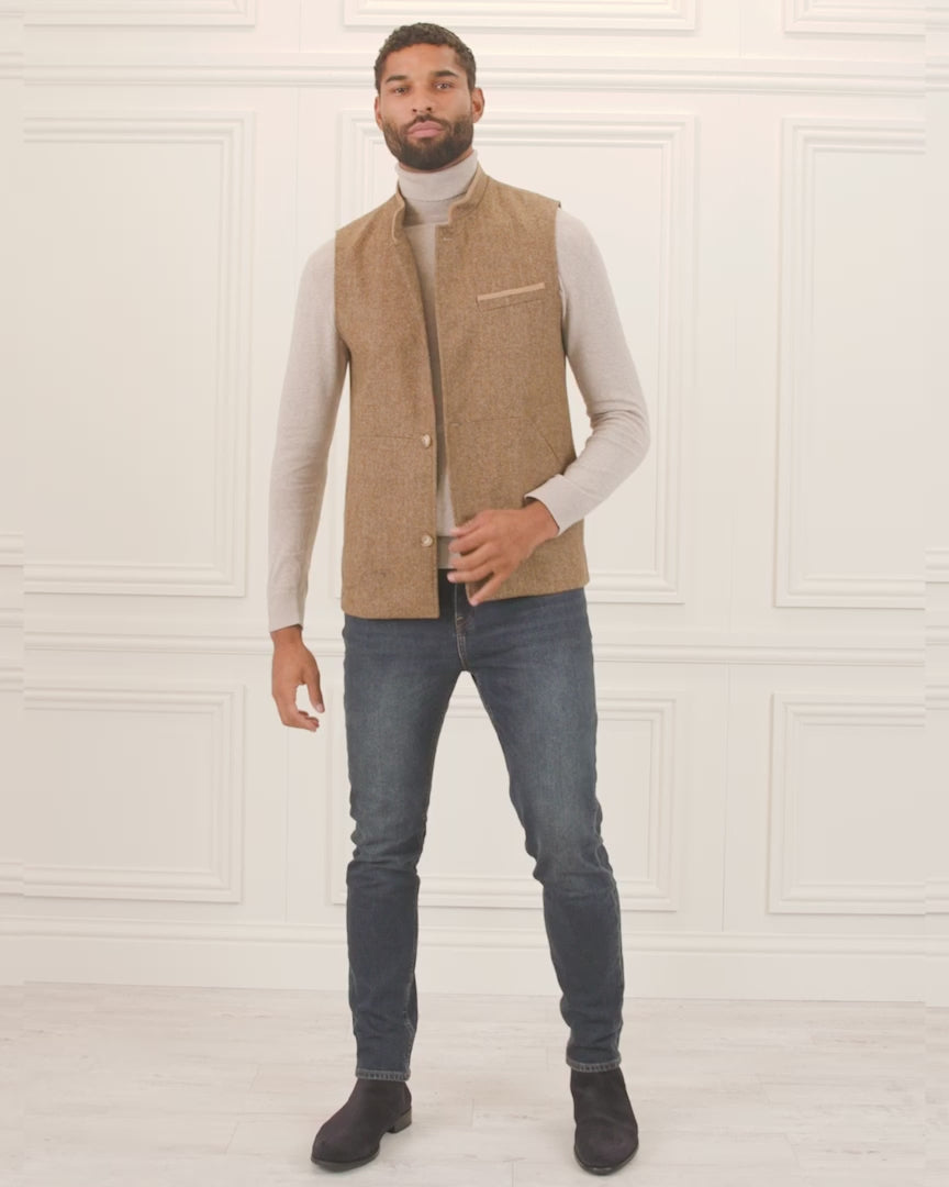 Edward - Men's Gilet - Camel Herringbone | Fairfax & Favor