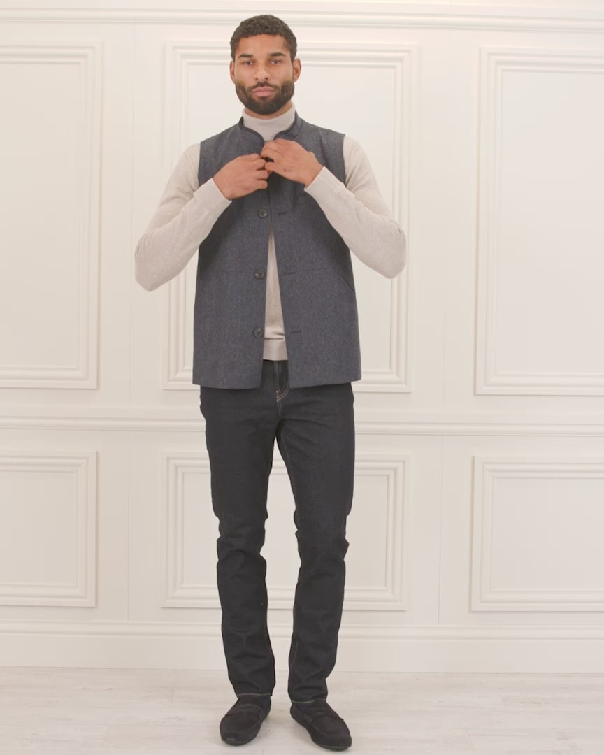 タグ付 Heve Tweed Gilet navy ツイードジレ ネイビー ジレ Tweed Nehru Gilet - Navy Check | Joseph Turner