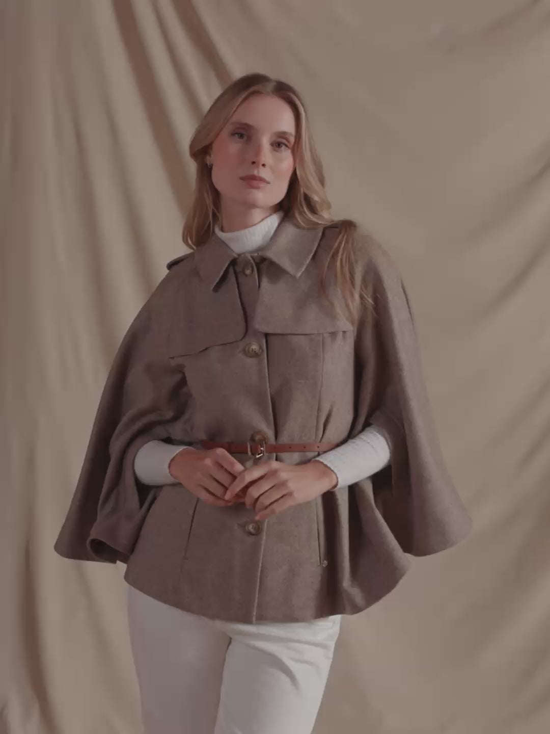 ella_selectshop＊dot wool boa cape Sienna - Women's Cape - Taupe Herringbone Wool | Fairfax & Favor