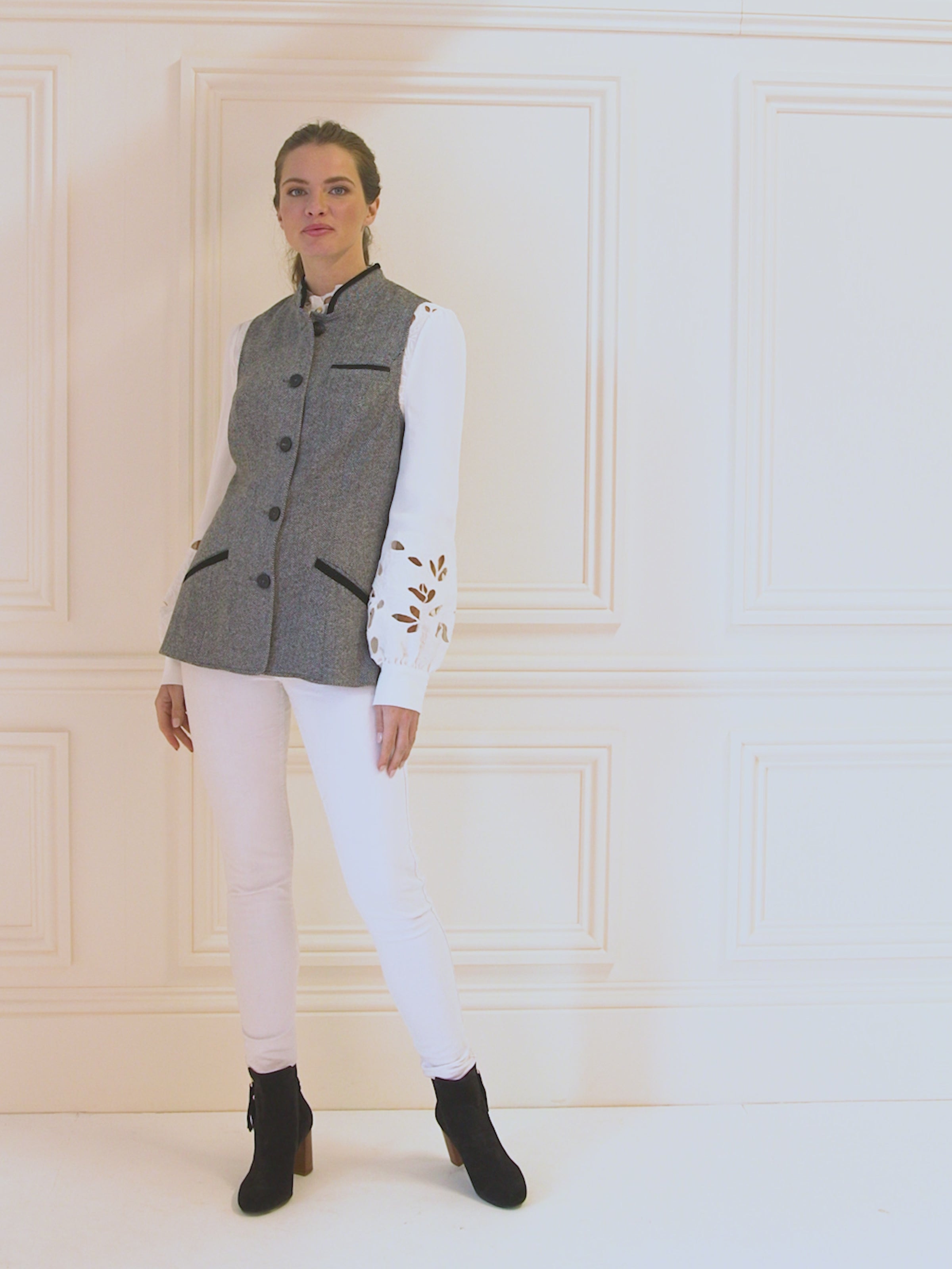 Madeline - Womens Gilet - Monochrome Herringbone | Fairfax & Favor