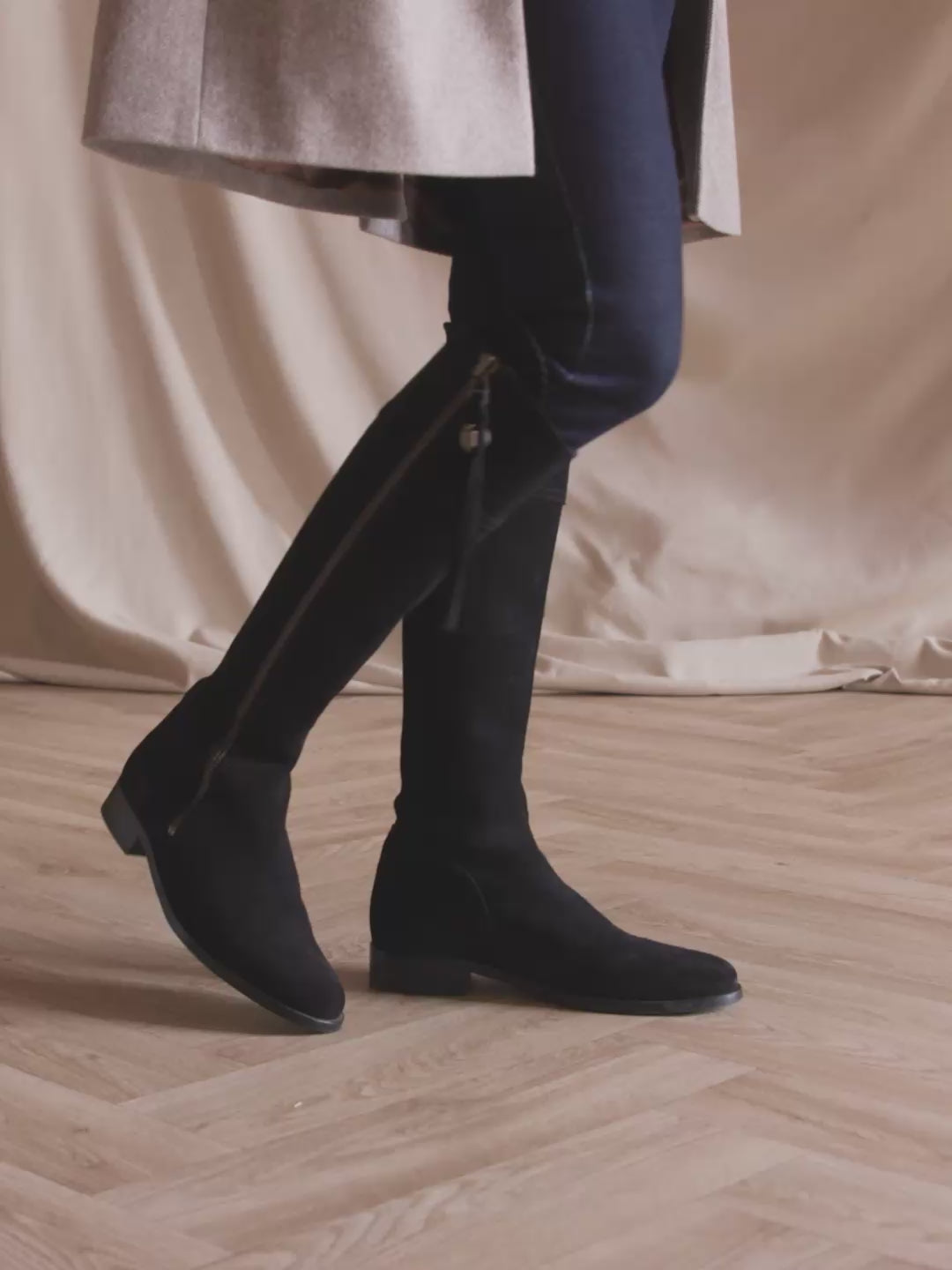 Regina - Women's Knee-High Boots - Black Suede | Fairfax & Favor