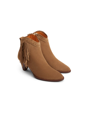 The Regina Fringed Ankle Boot - Tan Suede