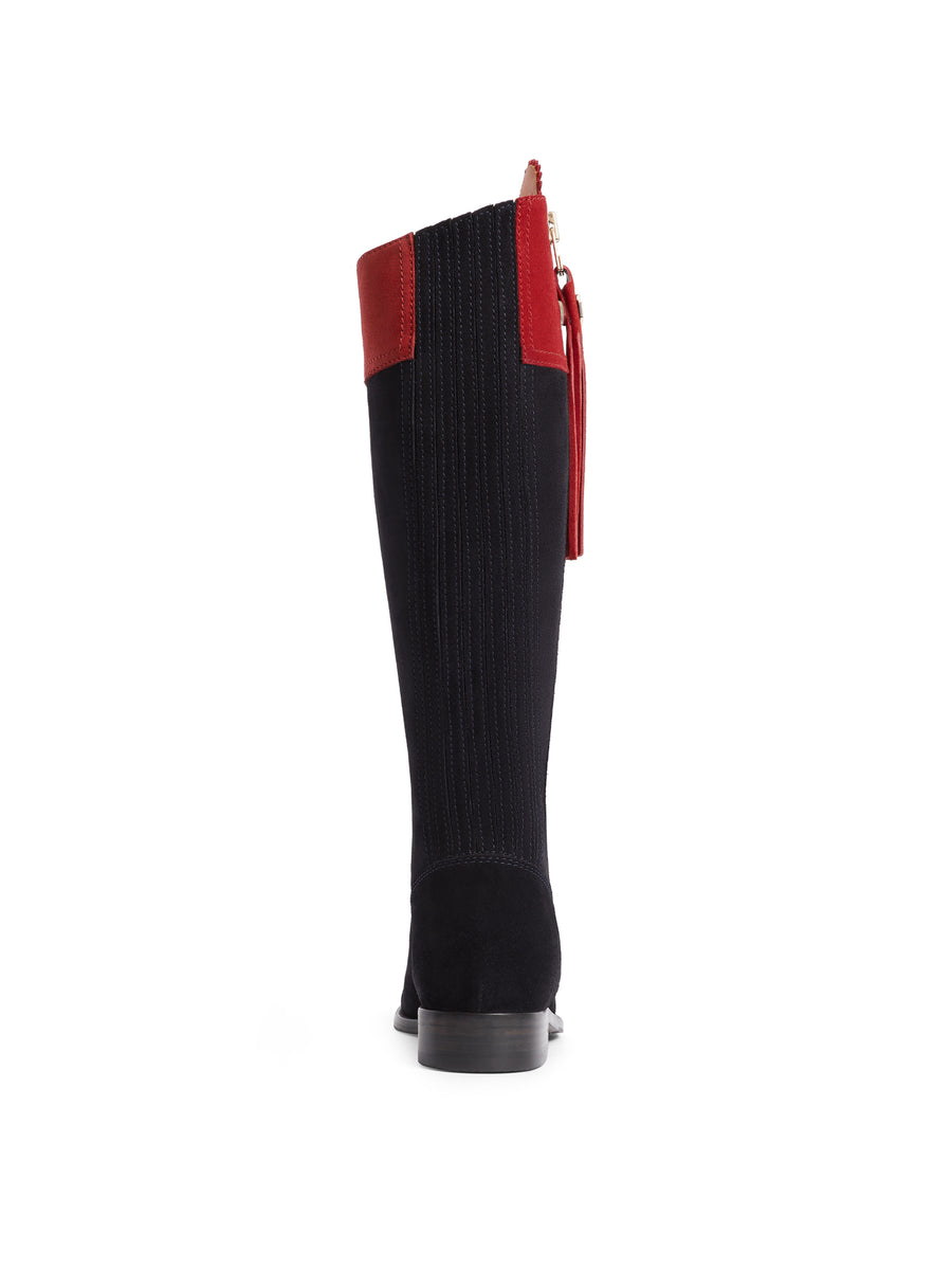 The Regina - Women's Tall Boots - Red & Navy, Narrow Calf