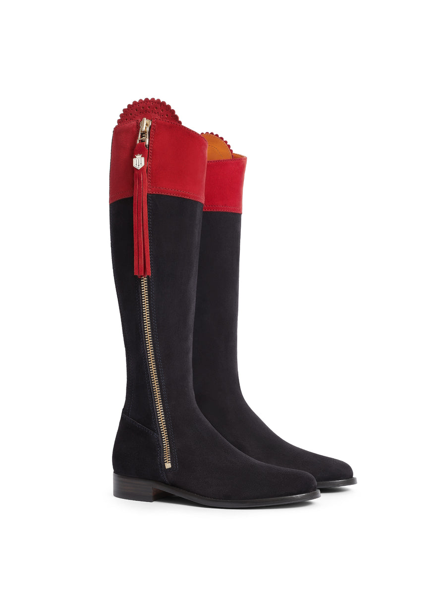 The Regina - Women's Tall Boots - Red & Navy, Narrow Calf