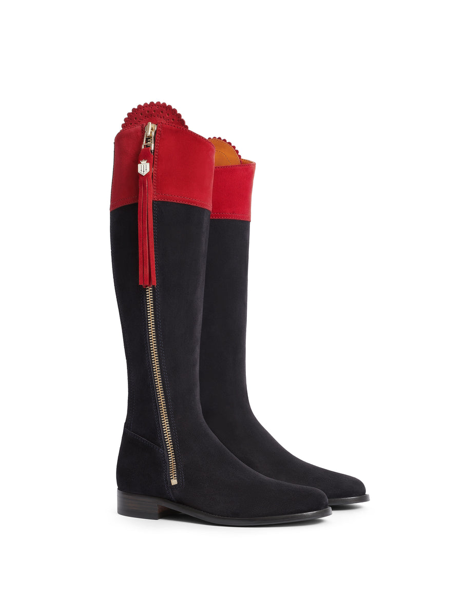 The Regina - Women's Tall Boots - Red & Navy, Regular Calf