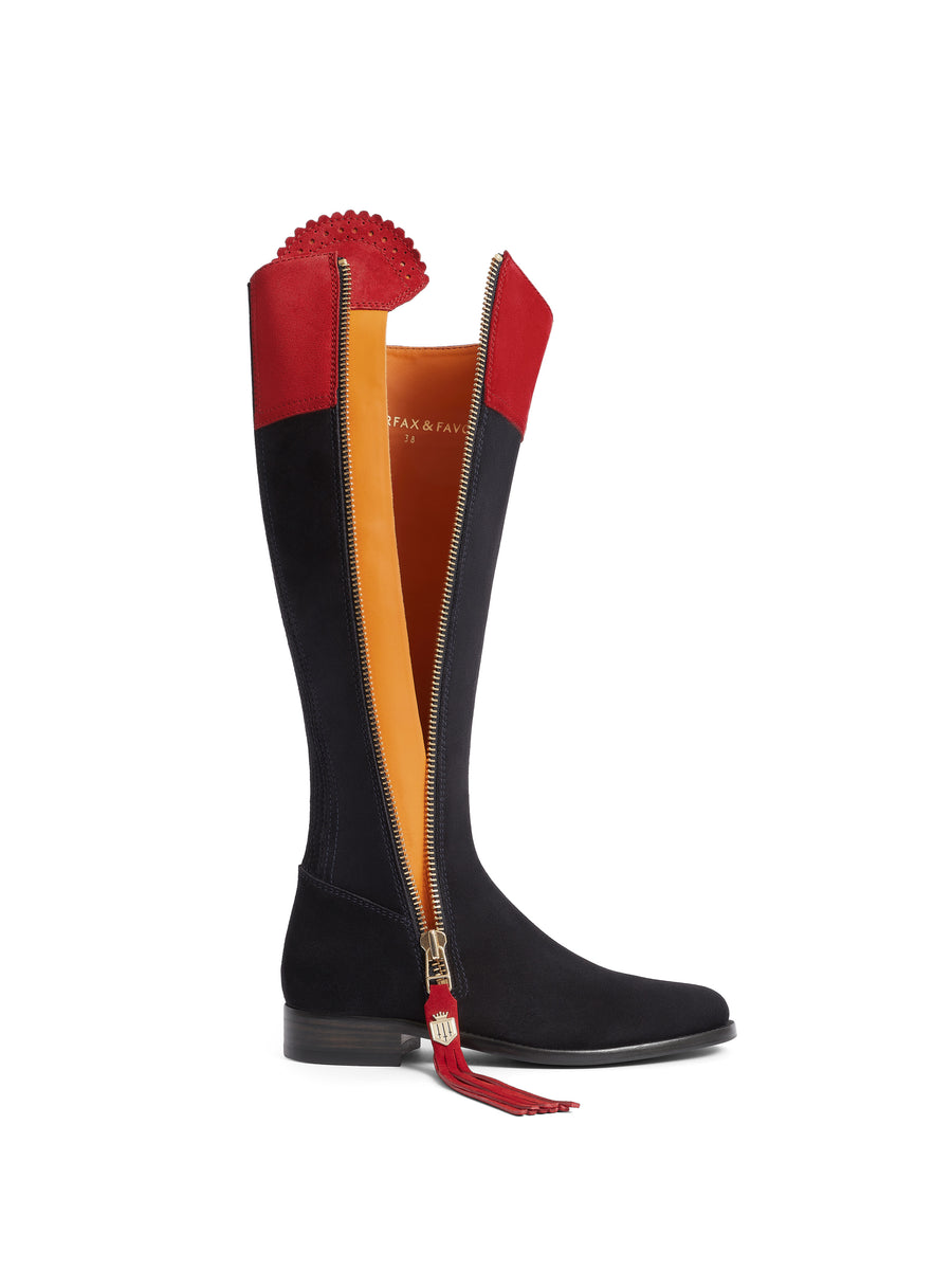 The Regina - Women's Tall Boots - Red & Navy, Regular Calf