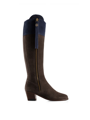 The Heeled Regina (Sporting Fit) - Chocolate &amp; Navy Suede