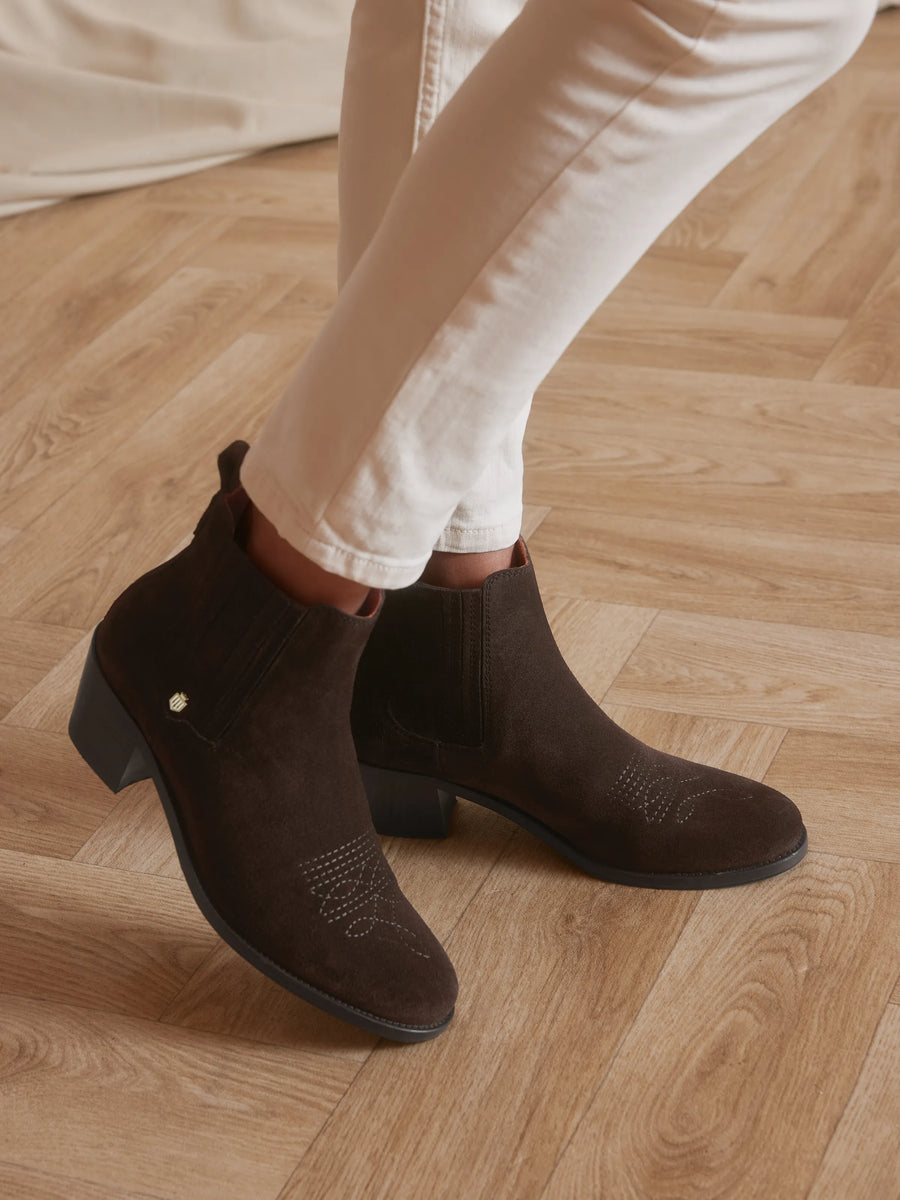 The Rockingham - Women's Heeled Ankle Boots - Chocolate Suede