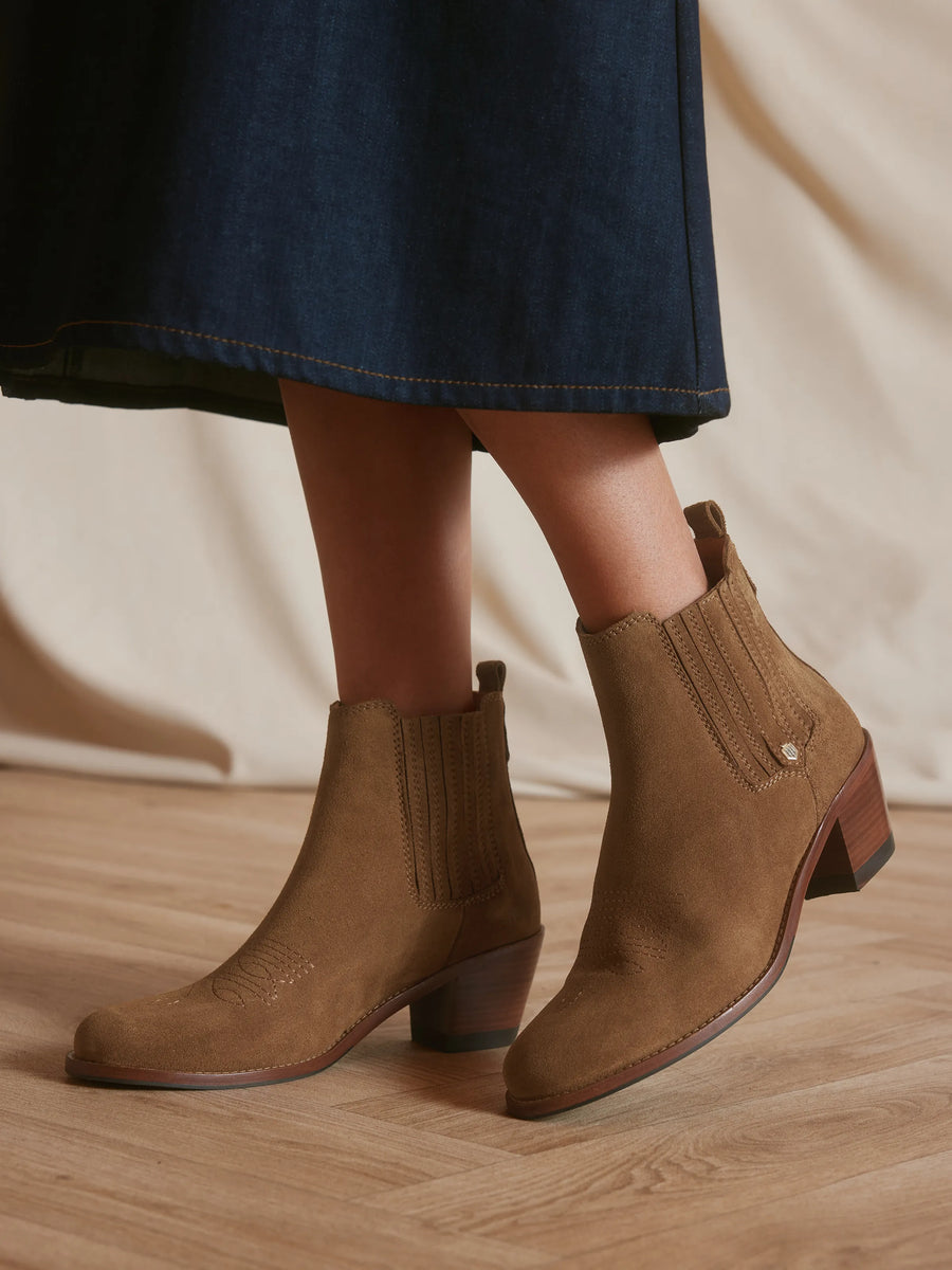 The Rockingham - Women's Heeled Ankle Boots - Tan Suede