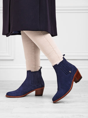 The Rockingham - Women's Heeled Ankle Boot - Ink Suede