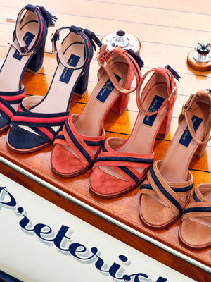 the london heeled sandals on a boat