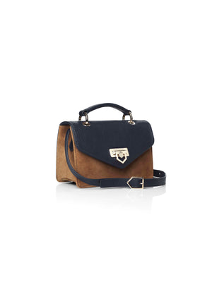 The Loxley Mini Cross Body Bag - Tan &amp; Navy Suede