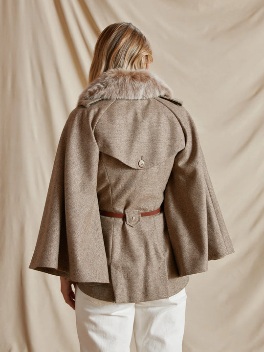 Sienna - Women's Cape - Taupe Herringbone Wool | Fairfax & Favor