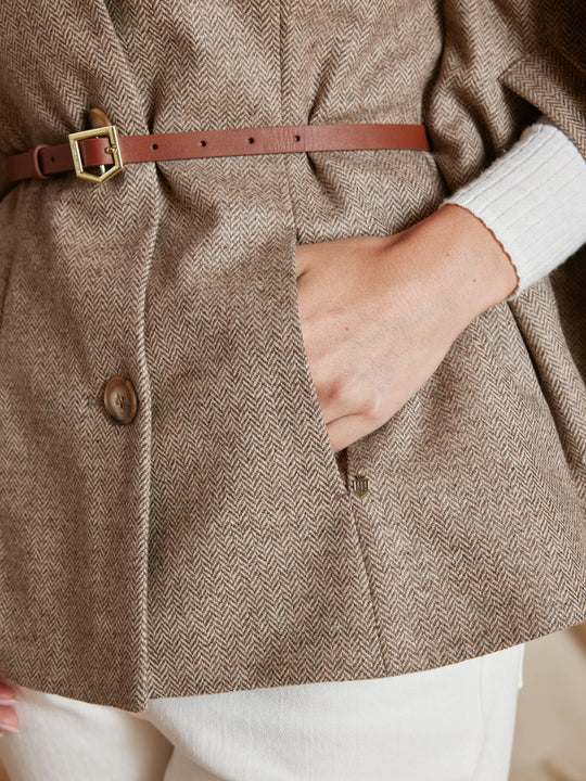 Sienna - Women's Cape - Taupe Herringbone Wool | Fairfax & Favor