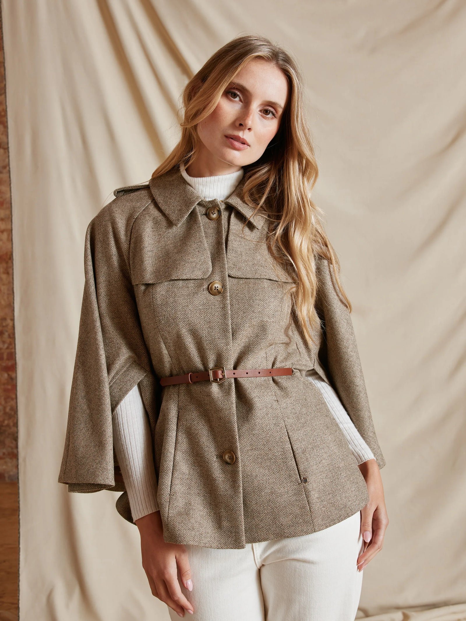 Sienna Wool Cape Herringbone