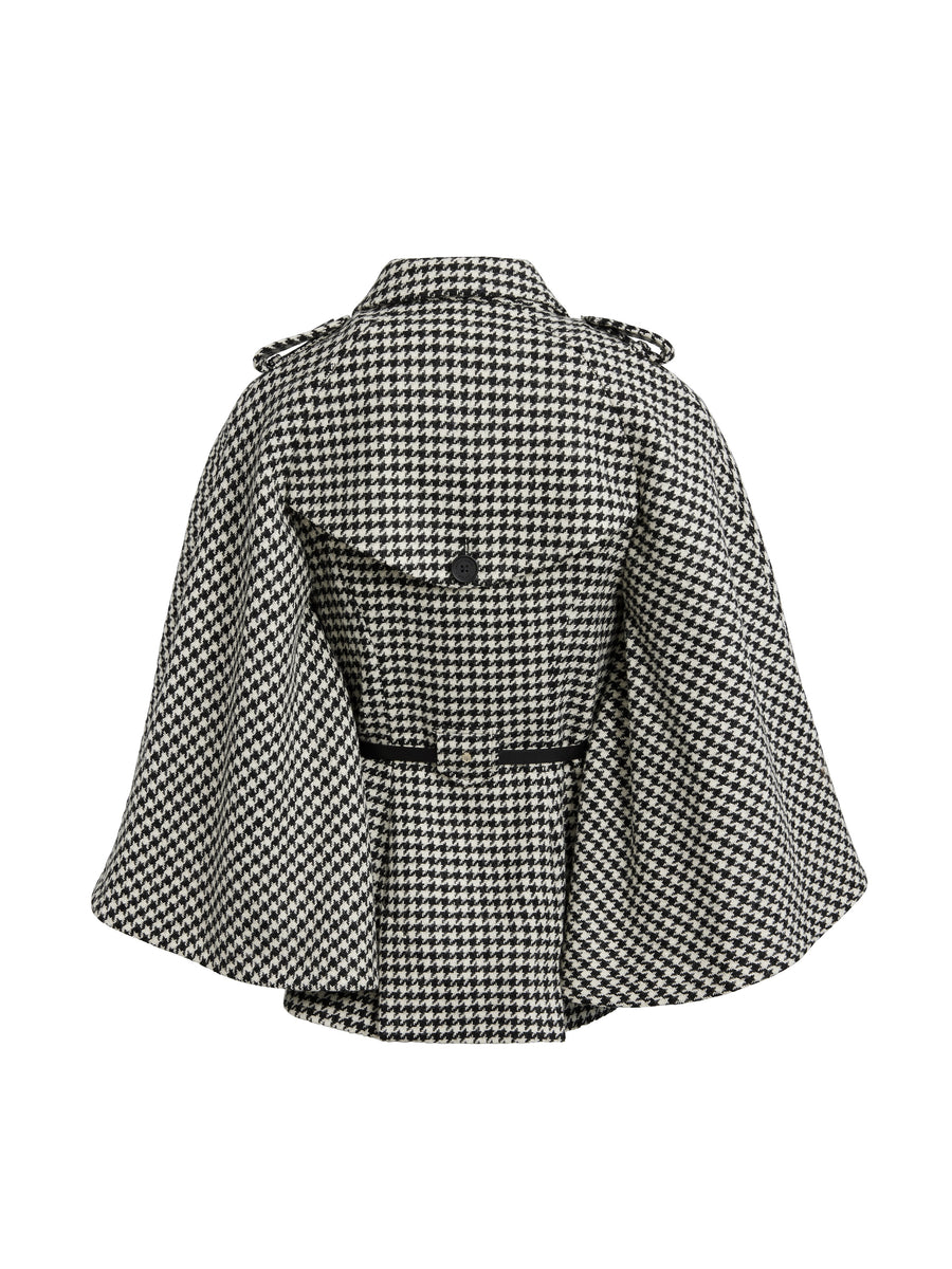 The Sienna - Women's Wool Cape - Monochrome Houndstooth
