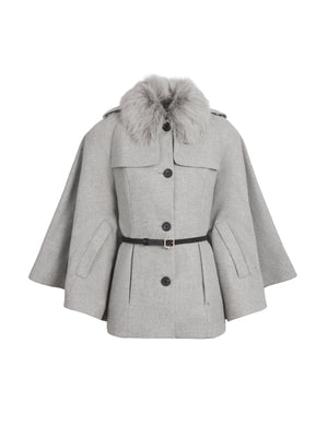 The Sienna - Women's Wool Cape - Light Grey with Removable Toscana Collar