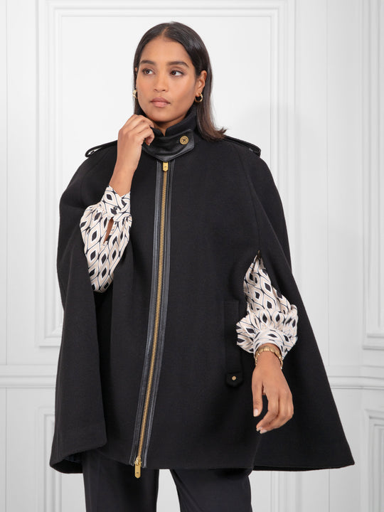 Ada Women's Cape Black Wool Mix Fairfax Favor1