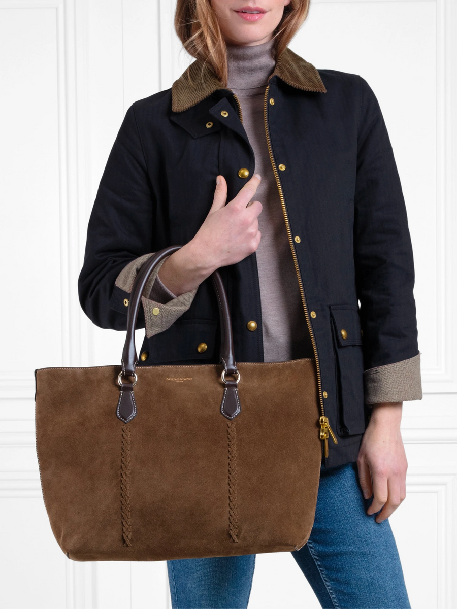 The Seville - Women's Tote Bag - Dark Taupe Suede