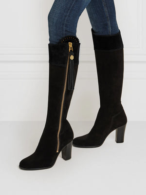 The Regina - Women's Tall High-Heeled Boot - Black Suede, Sporting Fit