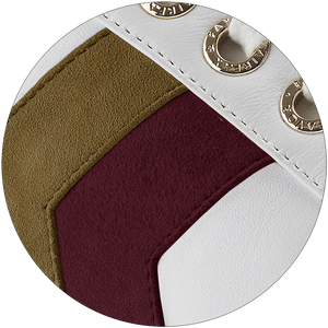 Alexandra - White - Olive & Plum material swatch