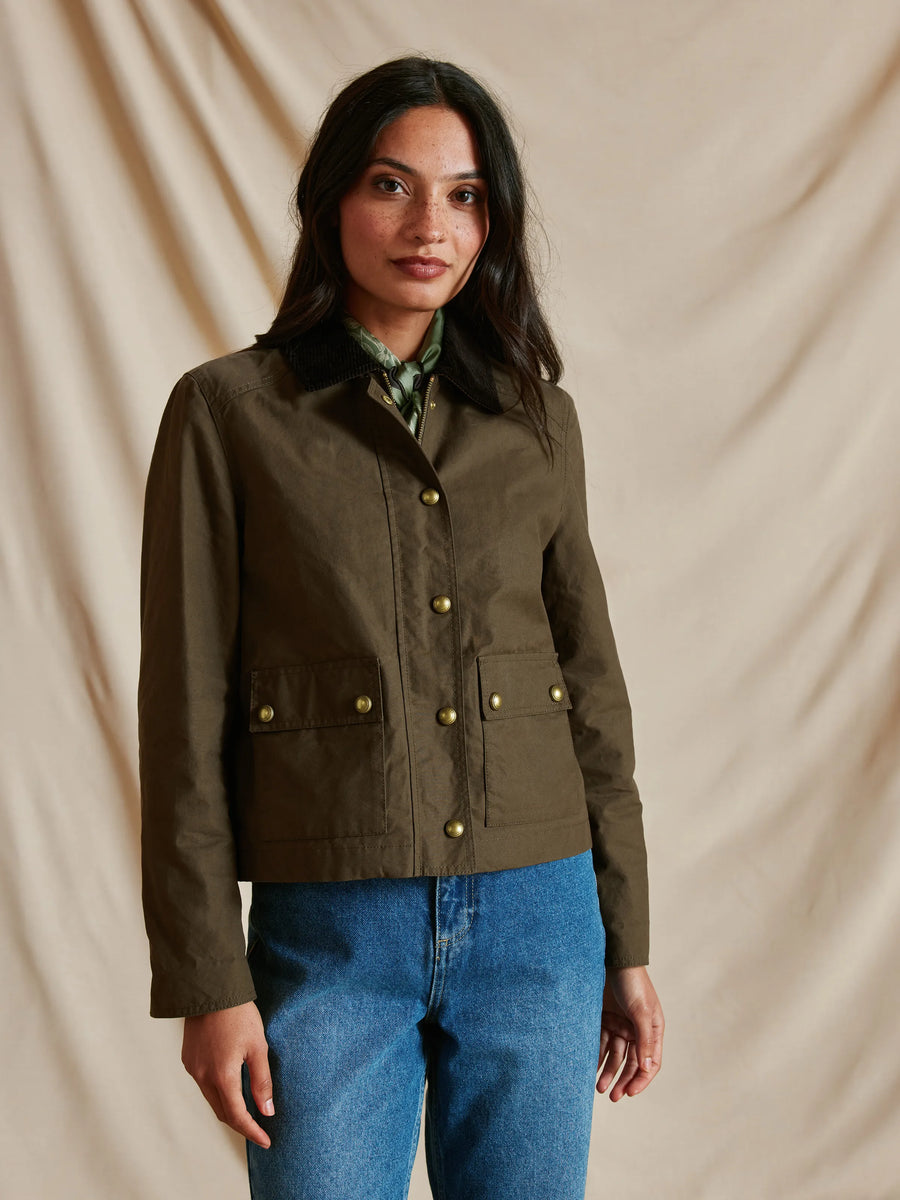 Tabitha - Women's Short Wax Jacket - Khaki | Fairfax & Favor