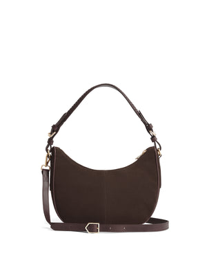 The Tetbury - Women's Crescent Bag - Chocolate Suede
