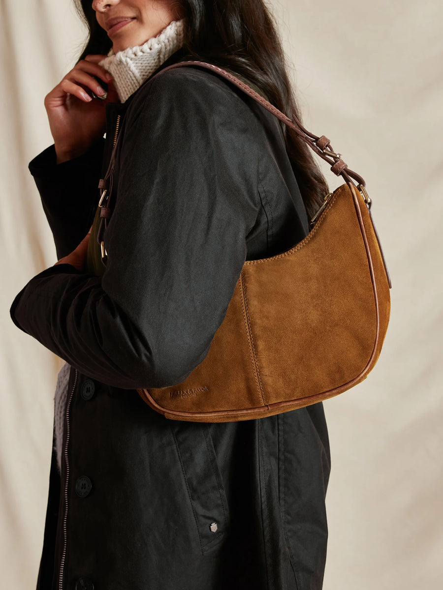 The Tetbury - Women's Crescent Bag - Tan Suede