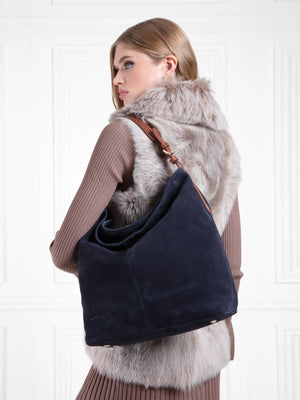 Navy suede tote bag hotsell